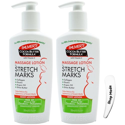 Palmers Cocoa Butter Formula with Vitamin E 250ml 2 Pack Cocoa Butter Stretch Mark & Scar Removal Cream and Body Moisturiser for Dry Skin with Cosmetic Spatula for Mess-Free Application