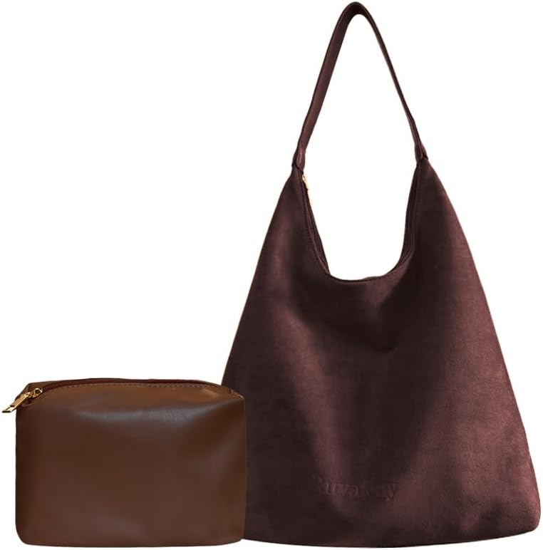 Suede Shoulder Bag for Women Suede Tote Purse Slouchy Suede Hobo Bags Suede Handbags Purses Set for Work Travel
