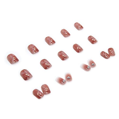 Heart Shaped Diamond Cute Coffin Round Shape Press On Nails,Short Length Pink Marble Pattern 24 Pcs Fake False Nails With Glue,Gel Acrylic Nail Art For Women And Girls Stick On Nails #TOP4