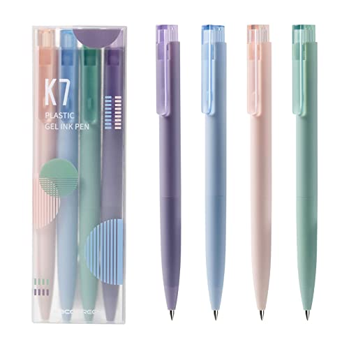 Image of KaCo K7 Retractable Gel Ink Pens Set 4 Pieces All Black Ink, 0.5mm Fine Point Vibrant Colors Barrels