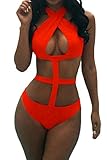 SEXYARN Women's Bandage Criss Cross One Piece Monokini Swimsuit Swimwear FBA (M, Orange)