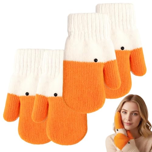 2 Pairs Winter Goose Gloves Handmade Funny Knit Animal Gloves With Thermal Soft Lining Gift for Women Cold Weather Gloves