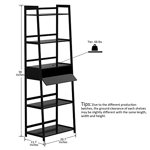 Wtz Bookshelf Book Shelf With Door, Bookcase Storage Shelves Book Case With Drawers, Ladder Shelf For Bedroom, Living Room, Office Mc-518(Black) #TOP2