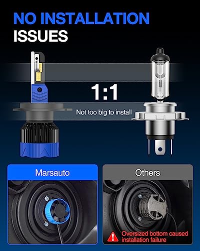 Image of Marsauto H4 /9003 Light Bulbs, 50,000LM Brightness, 1:1 Mini Size 6500K Cool White IP68 Waterproof, Quick Installation, Pack of 2
