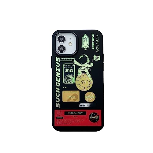 Yonds Queen Funda para iPhone 12, bonita funda protectora antideslizante con diseño de astronauta espacial de cohete luna con purpurina y diseño elegante (cohete negro, iPhone 12)