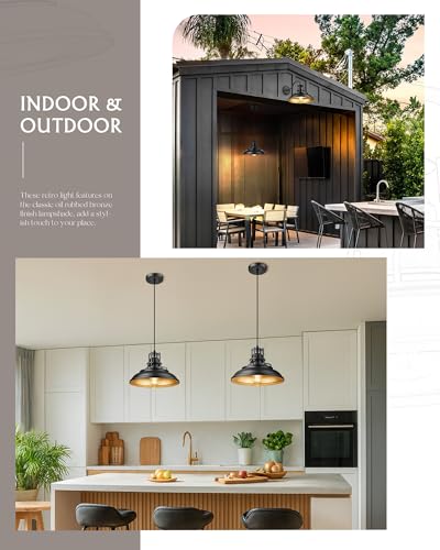 Image of FEMILA Black & Gold Pendant Lights for Kitchen Island, 12 inch Farmhouse Pendant Light Fixture, Adjustable Hanging Barn Lights Outdoor for Dining Room, Entryway, 4FY15-MP BK-1