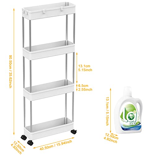 Funny Elf Rolling Utility Cart, 4 Tier Slim Storage Cart Organizer With Lockable Wheels And 4 Hooks For Kitchen, Bathroom, Laundry Room And Narrow Places #TOP1