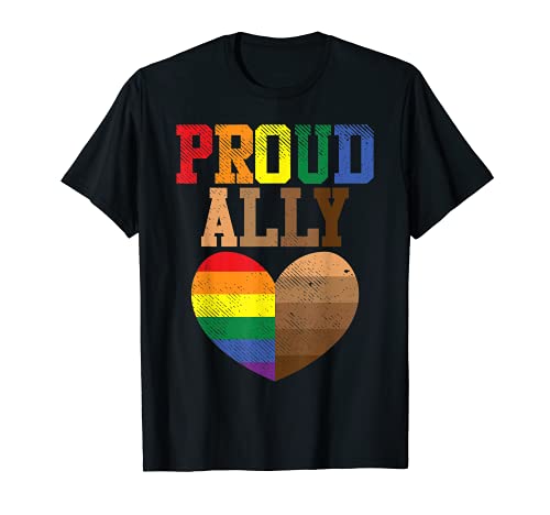 Proud Ally Rainbow Black Pride Heart Love Equality LGBT Gift Maglietta