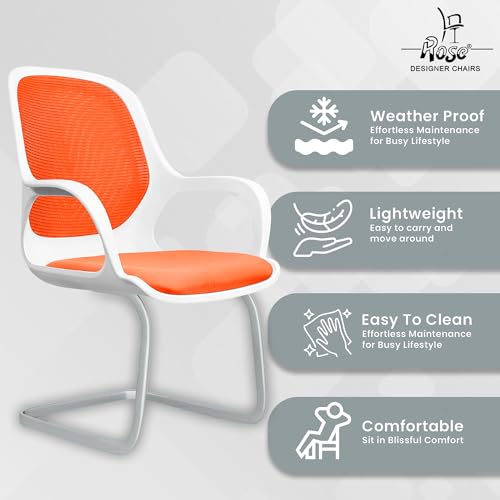 Image of ROSE Zaria | 3 Years Brand Warranty | Ergonomic mesh mid-Back Office Chair, Perfect for Study, Work from Home, revolving, Rolling Computer Desk Chair (White & Orange, Visitor)