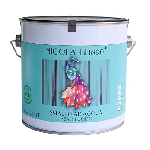 NICOLA VERNICI Barniz acrílico a base de agua, para uso interior y exterior, fabricado en Italia, negro brillante, tamaño 2,5 l Cover