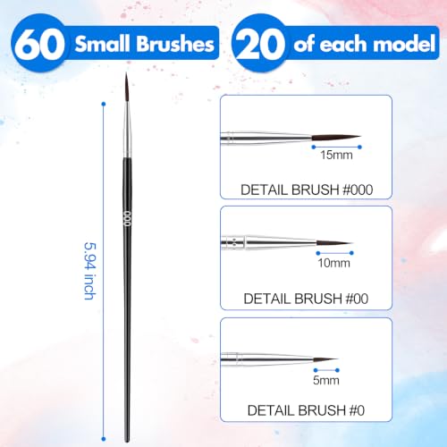 Set de 60 Pinceles Detallistas Phinus con Punta Fina Tamaños #0, #00, #000 para Modelos y Pinturas Acrílicas miniatura 2