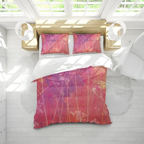 Housse de couette fleurs aquarelle literie lit 2 places avec taies - 4