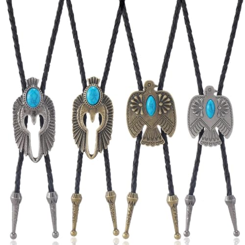 WEYIMVTO Corbata bolo, Corbata de cuerda cuero sintético estilo punk con diseño águila voladora, 4 unidades, talla única