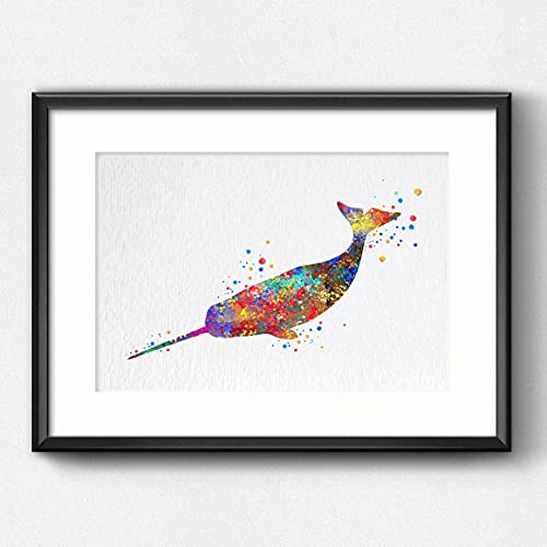 Dignovel Studios 8X10 Unframed Narwhal Narwhale Whale Sea Life Watercolor Illustration Art Print Wall Art Poster Home Decor Wall Hanging Motivational Inspirational Art N023 #TOP4
