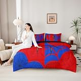 7 Pcs Spider Web Kids Comforter King Size,Black Spider Arachnid Insect Animals Boys Man Bedding Set,Halloween Gothic Red Blue Unique（Comforter+Fitted+Sheet+2 Pillowcases+2 Throw Pillow Covers）