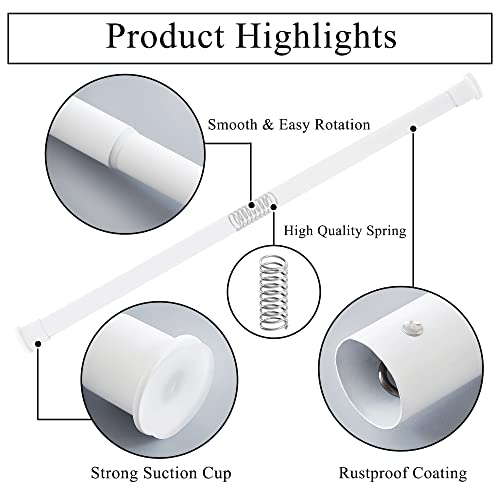 RYB HOME Tension Curtain Rod No Dirll 1 Inch Diameter Rustproof Heavy Duty 28 to 48 Inch Adjustable Short Small Curtain Rod for Cafe Kitchen Living Room Shower Bathroom,Matte White