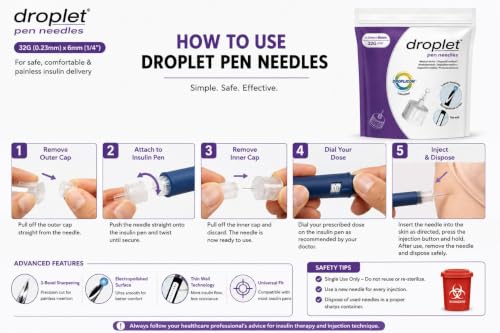 Image of 6mm Insulin Pen Needles, 32G, Sterile Single-Use Pen Needles, Compatible with Most Insulin Pens - Pack of 32
