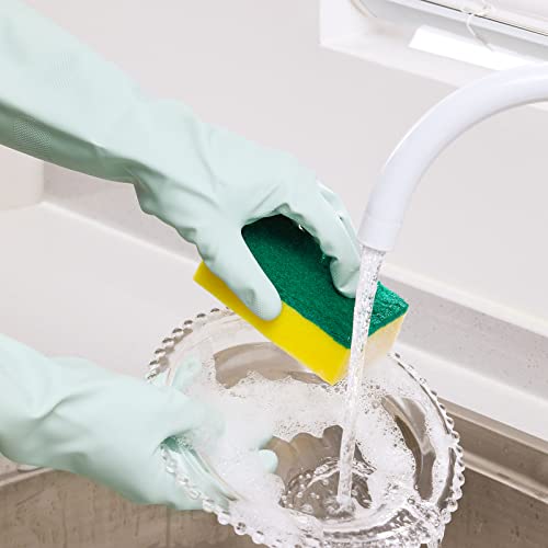 Image of COOLJOB Medium Reusable Rubber Dishwashing Cleaning Gloves for Kitchen Bathroom, Non-Slip Grippy Long Dish Washing Gloves with Flocked Cotton Liner, Flexible Durable & Waterproof, Mint Green, 1 Pair