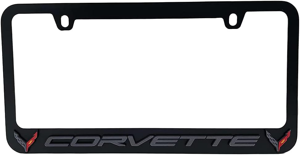 C8 Corvette License Plate Frame - Black with C8 Crossed Flags Logo for 2020-2025 Stingray, Z51, Z06, E-Ray Corvettes