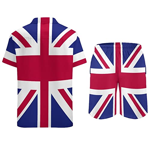 TAIZIYEAH Mens Shirts And Shorts Set 2 Pieces British Flag Casual Short Sleeve Shirt Suits for Men XL4