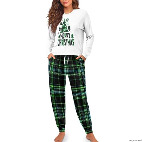 Image of Women's 2 Piece Printed Pajama Set Long Sleeve Sleepwear Set with Long Pants Casual Lounge Sets with Pocket