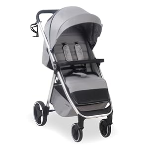 My Babiie MB160 Pushchair – from Birth to 4 Years (22kg), 4-Wheel Suspension, Large Basket, XL Canopy, Foldable, Compact, Stroller with Footmuff, Cup Holder, Rain Cover – Grey Tropical