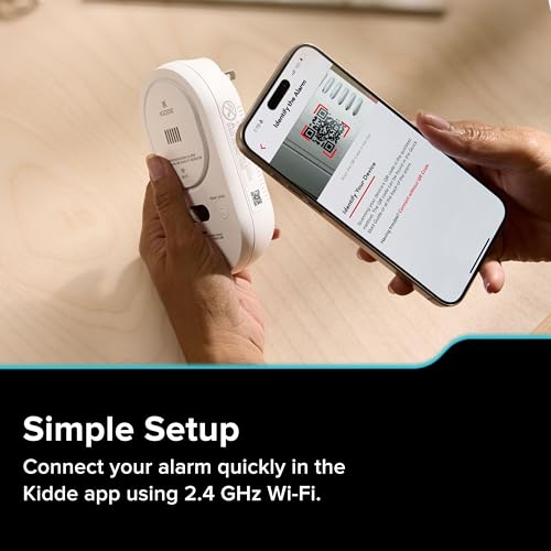 Kidde Smart Carbon Monoxide Detector & Indoor Air Quality Monitor, Plug-in with AA Battery Backup, Real-Time Notifications, 2.4 GHz Wi-Fi Enabled, Rotating Plug, 85 dB Alarm, 5th Edition, COPDLQW