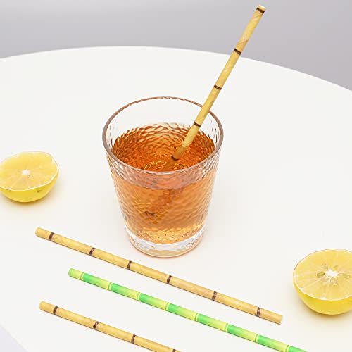 Yaosheng 100 Pcs 2 Colors Biodegradable Green Bamboo Paper Straws For Drinking Juices Shakes Birthday Wedding Party Supplies Decorations #TOP5