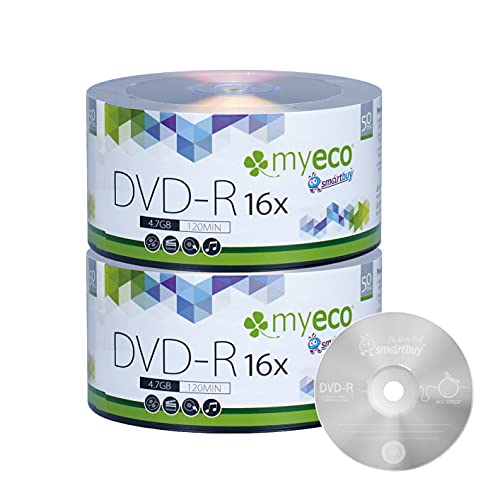 Image of 100 Pack MyEco DVD-R 16X 4.7GB /120Min Silver Logo Top Write Once Blank Media Record Disc