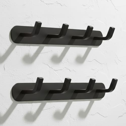 Image of SOSSI 4-Pin Cloth Hanger, Wall Mounted Hook Rail with 4 Hooks for Bathroom, Kitchen, Key Holder, Cloth-Towel Hanger, Robe Hooks (Pack of 2) (Matt Black)