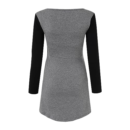 Jersey de Navidad para embarazo, camiseta de maternidad con estampado de dobladillo normal, informal, manga larga, cuello redondo, camiseta básica para lactancia materna, vestido negro con cuello en V