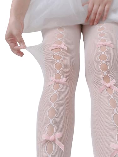 Image of OYOANGLE Women's Bow Knot Hollow Out Lace Tights Thigh High Fishnet Stockings Pantyhose