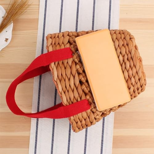 BYKOINE Bolsas pequenas de palha feitas à mão com cesta de tecido para viagens e compras de férias,