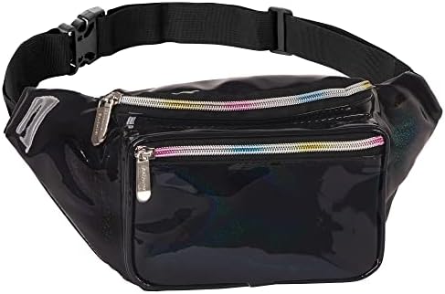Black Holographic Fanny Pack Belt Bag | Waterproof fanny pack | for halloween costumes - Crossbody Bag Bum Bag Waist Bag Waist Pack - Hands Free Rave, Festival, Hiking, Running, and travel