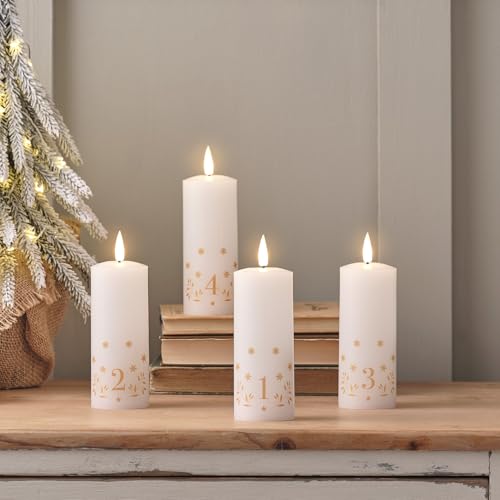 Adventskerzen im Glas mit Zahlen 23 Lights4fun TruGlow® 4er Set Adventskerzen mit Zahlen, Fernbedienung...