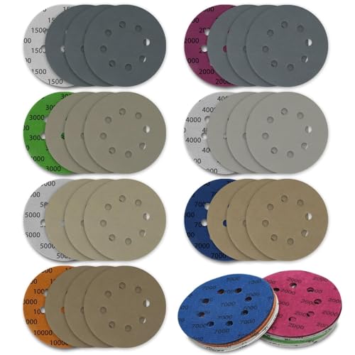 EEEKit 28 Stück Nassschleifpapier 125 mm, 8-Loch mit Klettverschluss, Körnung 1500/2000/3000/4000/5000/7000/10000, Schleifpapier für Exzenterschleifer, geeignet für Metall, Holz und Auto