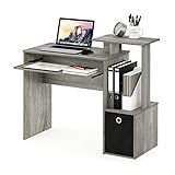 Furinno Econ Mehrzweck Home Office Computer Schreibtisch mit Ablage und Einschub, holz, Französische Eiche Grau/Schwarz, 40.01 x 40.01 x 86.61 cm