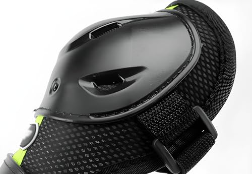 Image of ELTRON TURBO Imported Breathable Adjustable Elbow & Knee Guard Pads Brace Attractive PROTACTIVE Bikers and Riders Motorcycle Protector Free Size Black Green Color Design (2Pc Elbow And 2pc Knee Pads)