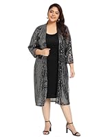 wild U Women Plus Size Shrug | Sequin Shimmer | Cocktail Dress | Western Stylish Co ord- Black (Silver, Size : 5XL)