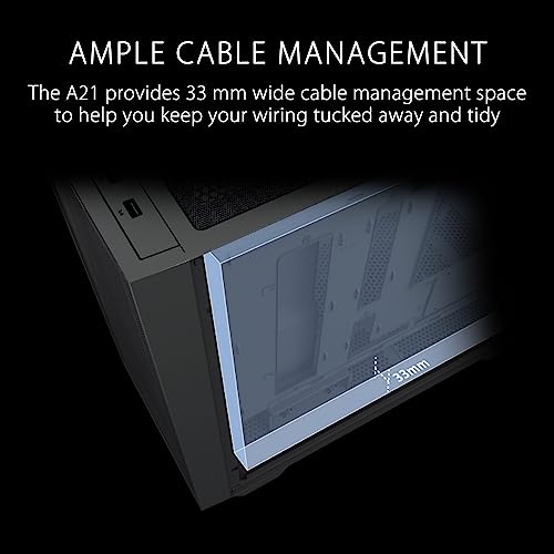 ASUS A21 Micro-ATX Case Black Edition Supports Graphics Cards up to 380mm, 360mm Coolers, & Standard ATX PSUs, Porous Front-Panel Mesh, Compatible with New BTF Hidden Connector Technology - Image 4