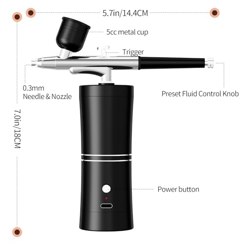 Airbrush Kit With Compressor Portable Airbrush Air Brush Kit with Air Compressor Airbrush for Nails Airbrush Compressor High Pressure Nail Airbrush Machine Handheld Mini Air Brush Kit (Black)