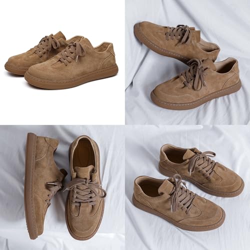 Men's Khaki Suede Casual Dress Shoes,Vintage Classic Comfort Wingtip Lace Up Business Oxford Fashion Sneakers3