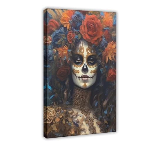 DUYIGCR Dia De Muertos, Catrina Calavera, Mexican Folk Painting, Canvas Poster Wall Art Bedroom Decor Office Room Kitchen Gift Frame 16" L X 24" W