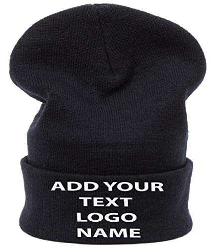 Image of MFAZ Morefaz Ltd Personalised Beanie Hat Kids Adult Size Boy Girl Hats Name,Text, Logo School Men Women (Adult, Black)