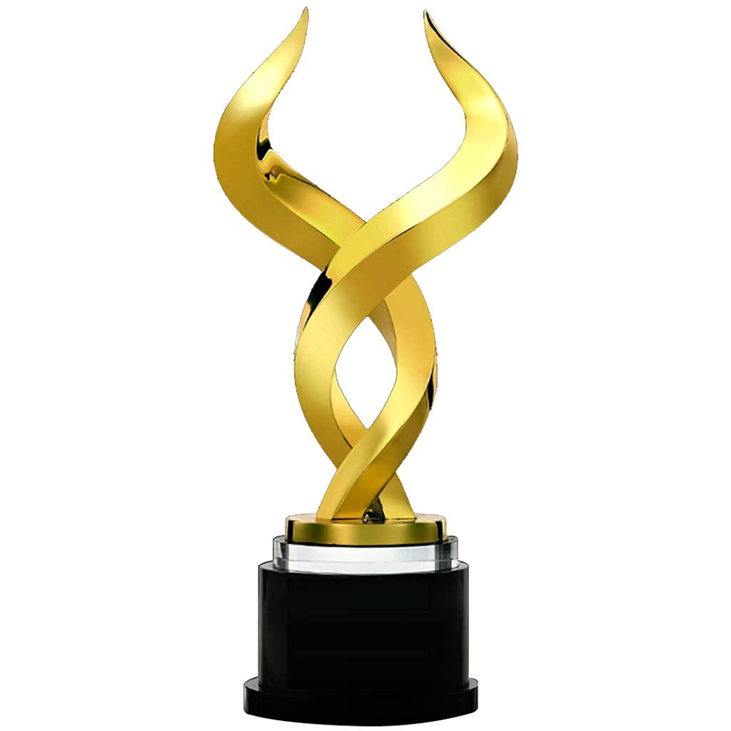 Kreative Zinklegierungsmetall-Trophäe, Hörner, Das Jährliche Treffen Vergibt Den Meisterpokal, Geschenk-Souvenir-Siegerpokal, Kostenlose Beschriftung Letter (Color : Gold, Size : 8x8x30cm)