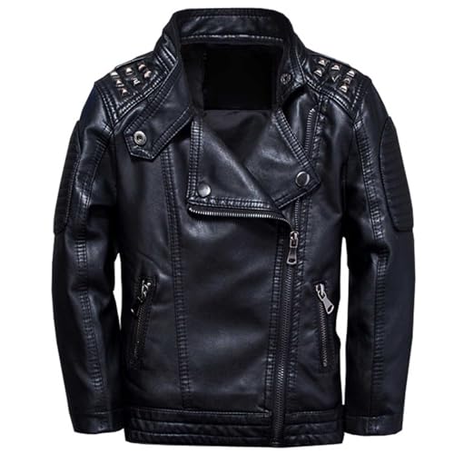 Veste cloutée en similicuir garçon - Blouson motard printemps automne Manteau imitation cuir enfant Simili Cuir Garçon Fille Imitation Motard pour Enfant...