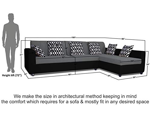 Image of Adorn India Rio Highback L Shape 5 Seater coner Sofa Set (Grey & Black)(3 Year Warranty)