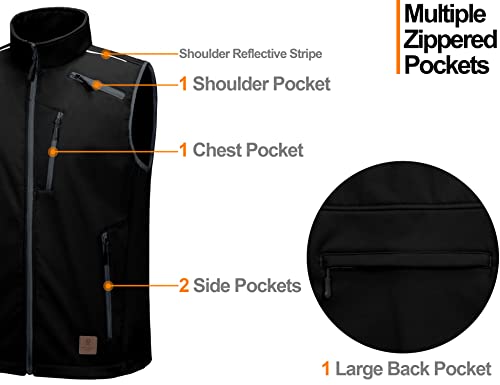 Little Donkey Andy Men's Lightweight Fleece Lined Softshell Vest Windproof Sleeveless Jacket For Hiking Travel Golf Black S #TOP3