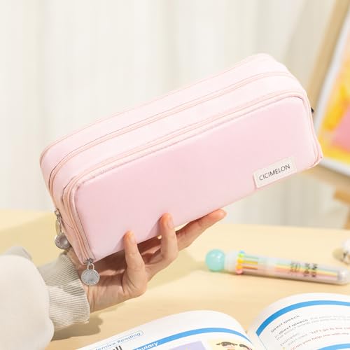 Cicimelon CIUK-S-PINK Large Capacity Pencil Case 3 Compartment Pouch Pen Bag For School Teen Girl Boy Men Women thumb #6