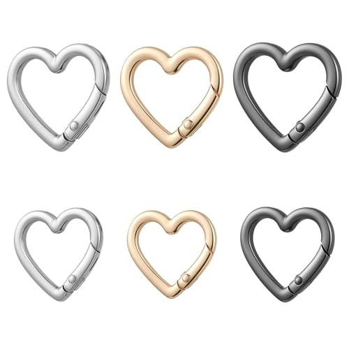 simarro 6-Pack Heart-Shaped carabiners, Cute and Compact Keychains, Two Sizes of Heavy-Duty zinc Alloy Love Heart Spring Clips for Hiking Backpacks, Outdoor Travel, car Charms, Wallet Accessories